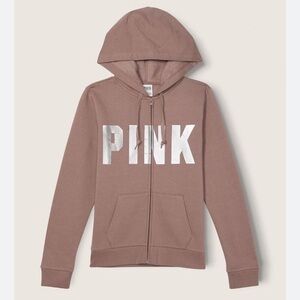 Victorias Secret PINK Everyday Fleece Zip-up Hoodie Iced Coffee Shine